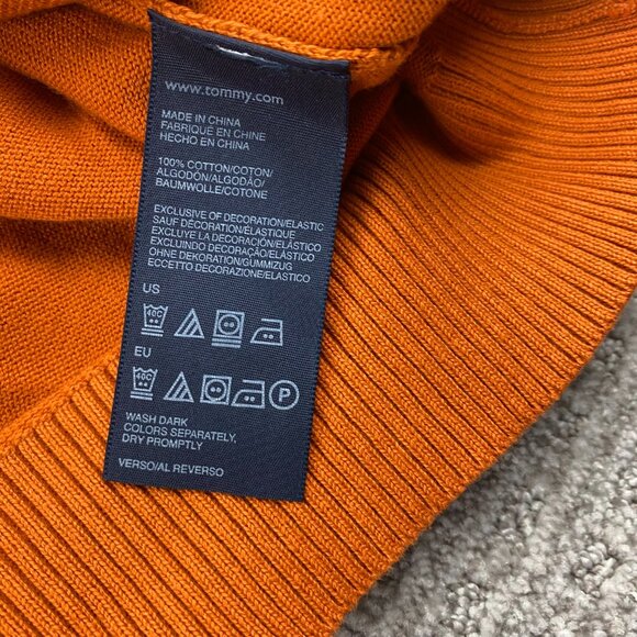 Tommy Hilfiger Argyle Sweater Men Large L Orange White Diamond Pattern Preppy - Picture 5 of 8